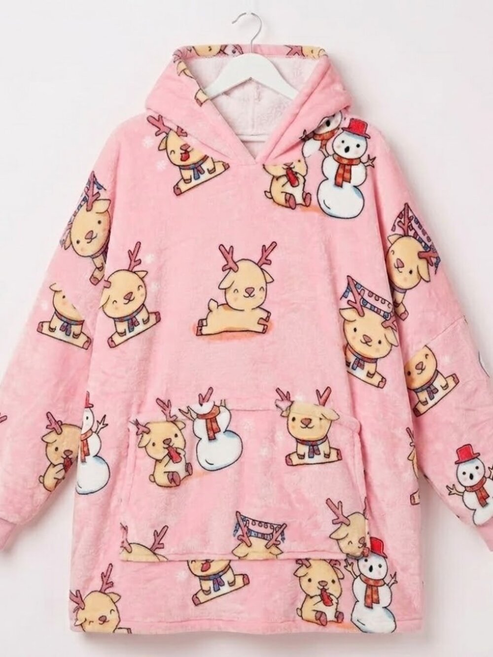 NWT Oodie Pink Reindeer and Snowman Cozy Blanket Hoodie